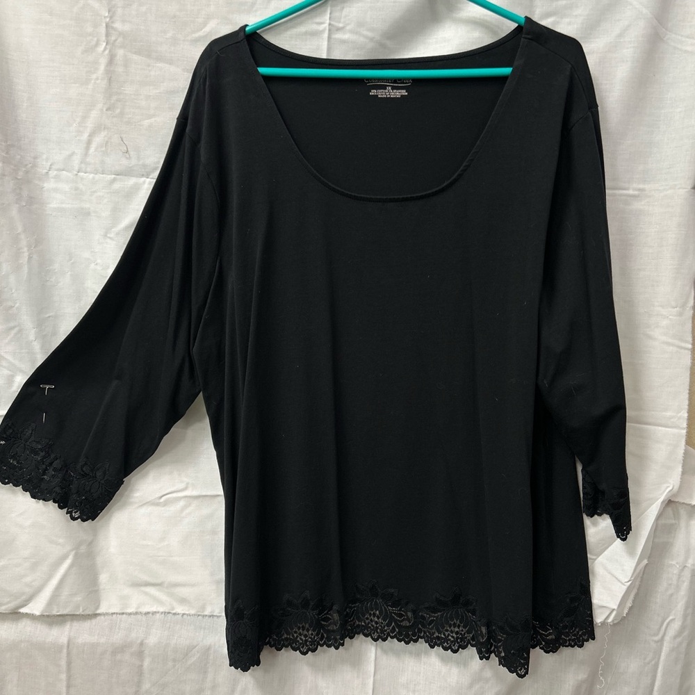 Coldwater Creek Black Relaxed 3/4 Sleeve Blouse